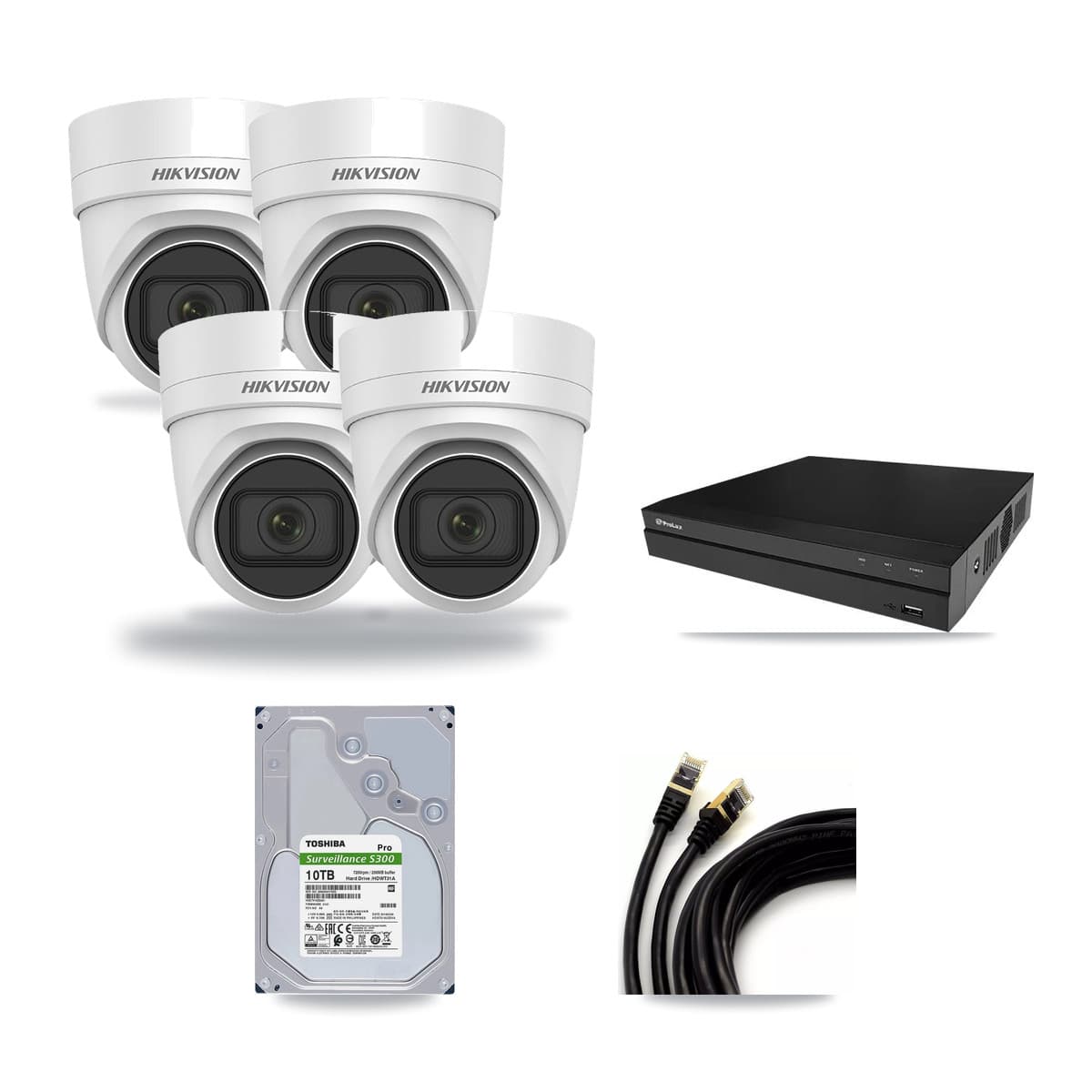 Hikvision & Prolux 8-Channel 4K CCTV Kit — 4 DS-2CD2H83G0 Turret Cameras + 10TB Recording - Image 1