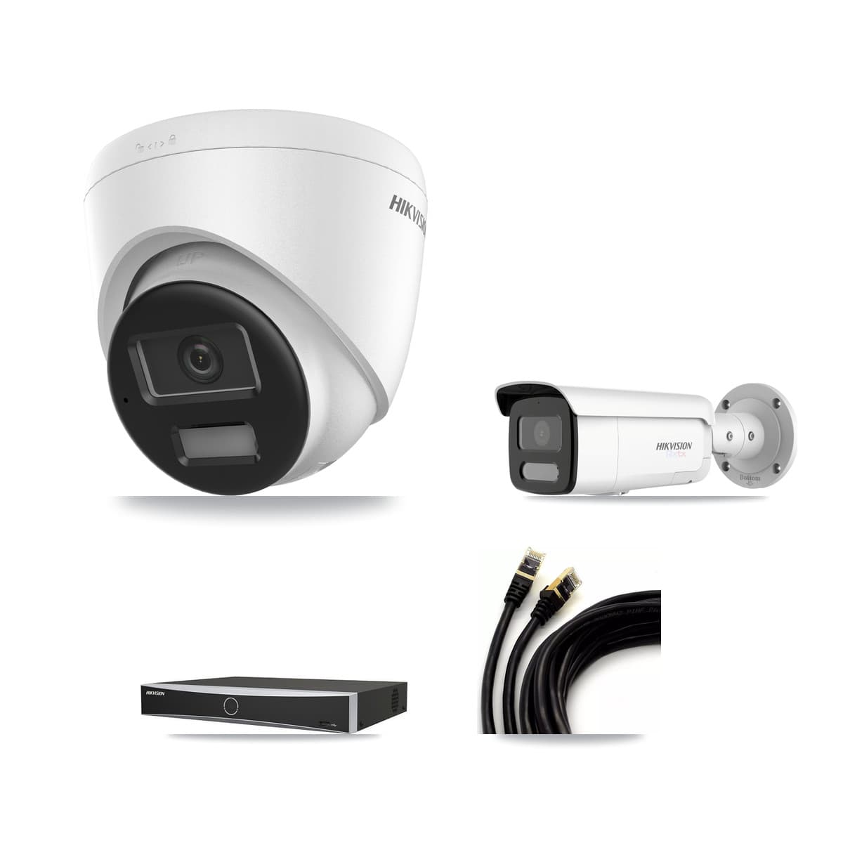Hikvision 4-Channel 4K CCTV Kit — 2 Turret + 1 Bullet Cameras + 8TB Recording