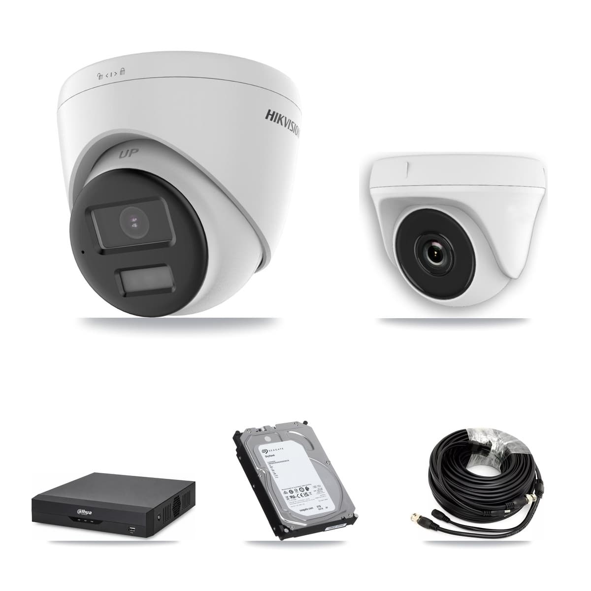 Hikvision & Dahua 4-Channel 2MP – 4K CCTV Kit — 2 4K Turret + 2 White 2MP Dome Cameras + 6TB Recording