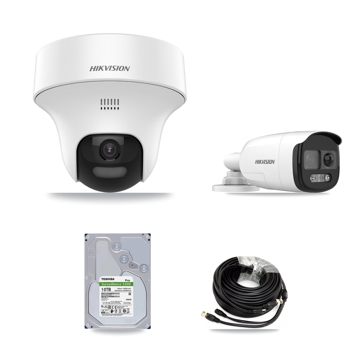 Hikvision 8-Channel 5MP CCTV Kit — 2 DS-2CE12KF3T-PIRXO Bullet + 6 DS-2CE70K0T-PTLTS Turret Cameras + 10TB Recording (IDS-7208HUHI-M1/XT Recorder)