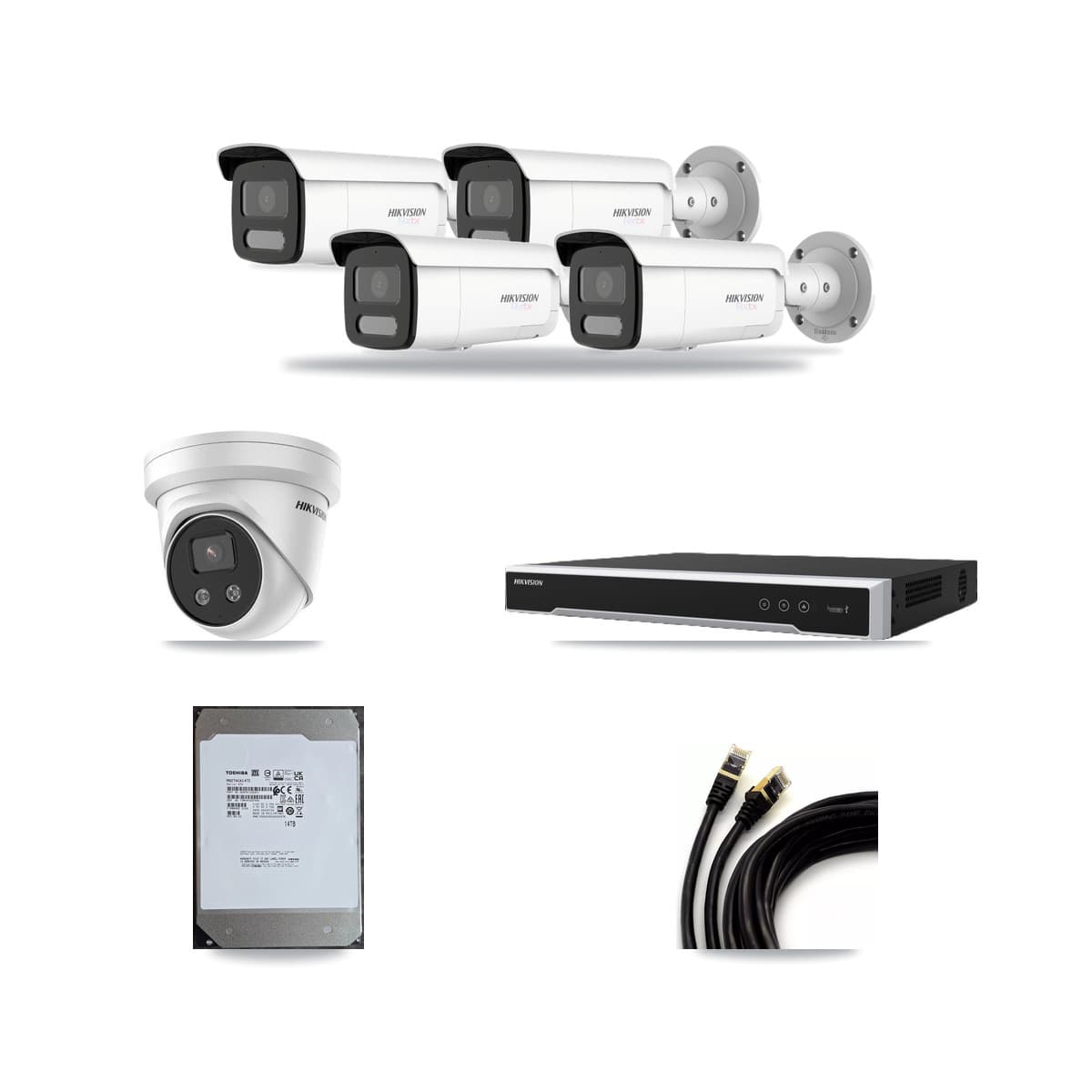 Hikvision 16-Channel 5MP – 4K CCTV Kit — 4 White 4K Bullet + 1 5MP Turret Cameras + 14TB Recording (DS-7616NI-M2 Recorder) - Image 1