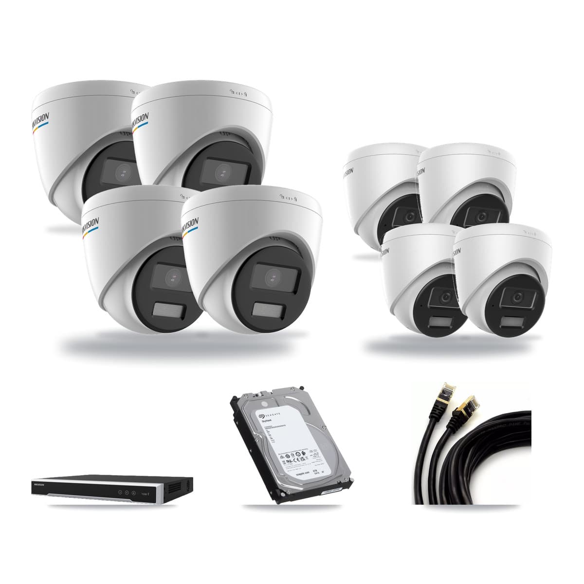 Hikvision 8-Channel 2MP – 4MP CCTV Kit — 4 2MP + 4 4MP Turret Cameras + 6TB Recording (DS-7608NI-M2 Recorder) - Image 1