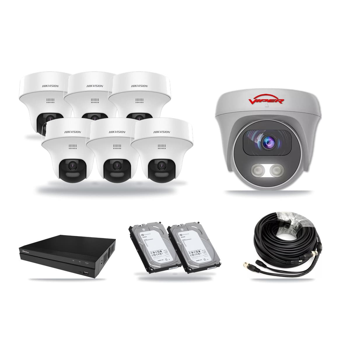 8-Channel 5MP CCTV Kit — 6 DS-2CE70K0T Turret + 1 VIPER-5MP-3K Cameras + 2× 6TB Recording - Image 1