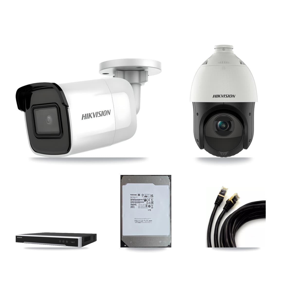 Hikvision 16-Channel 4MP – 4K CCTV Kit — 5 4K Bullet + 1 4MP PTZ Cameras + 14TB Recording (DS-7616NI-M2 Recorder)