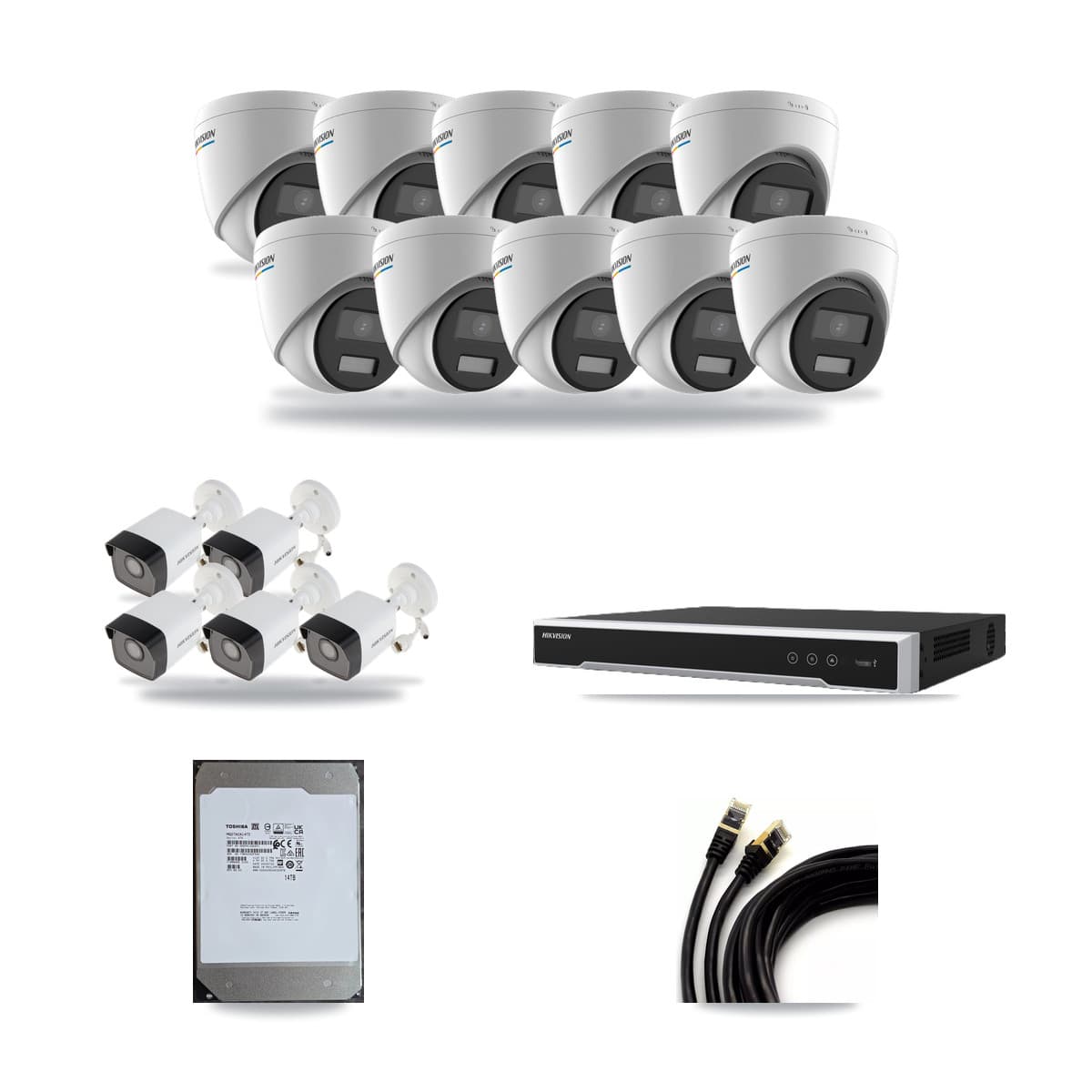 Hikvision 16-Channel 2MP – 5MP CCTV Kit — 5 5MP Bullet + 10 2MP Turret Cameras + 14TB Recording (DS-7616NI-M2 Recorder) - Image 1