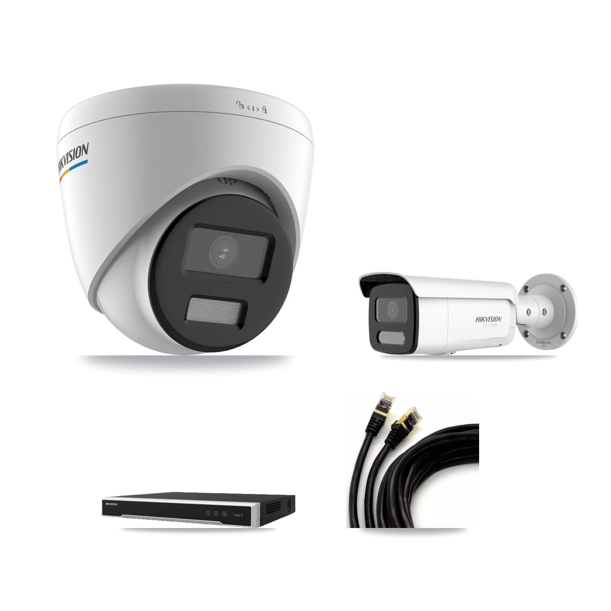 Hikvision 8-Channel 2MP – 4K CCTV Kit — 1 2MP Turret + 1 White 4K Bullet Cameras + 3TB Recording (DS-7608NI-M2 Recorder)