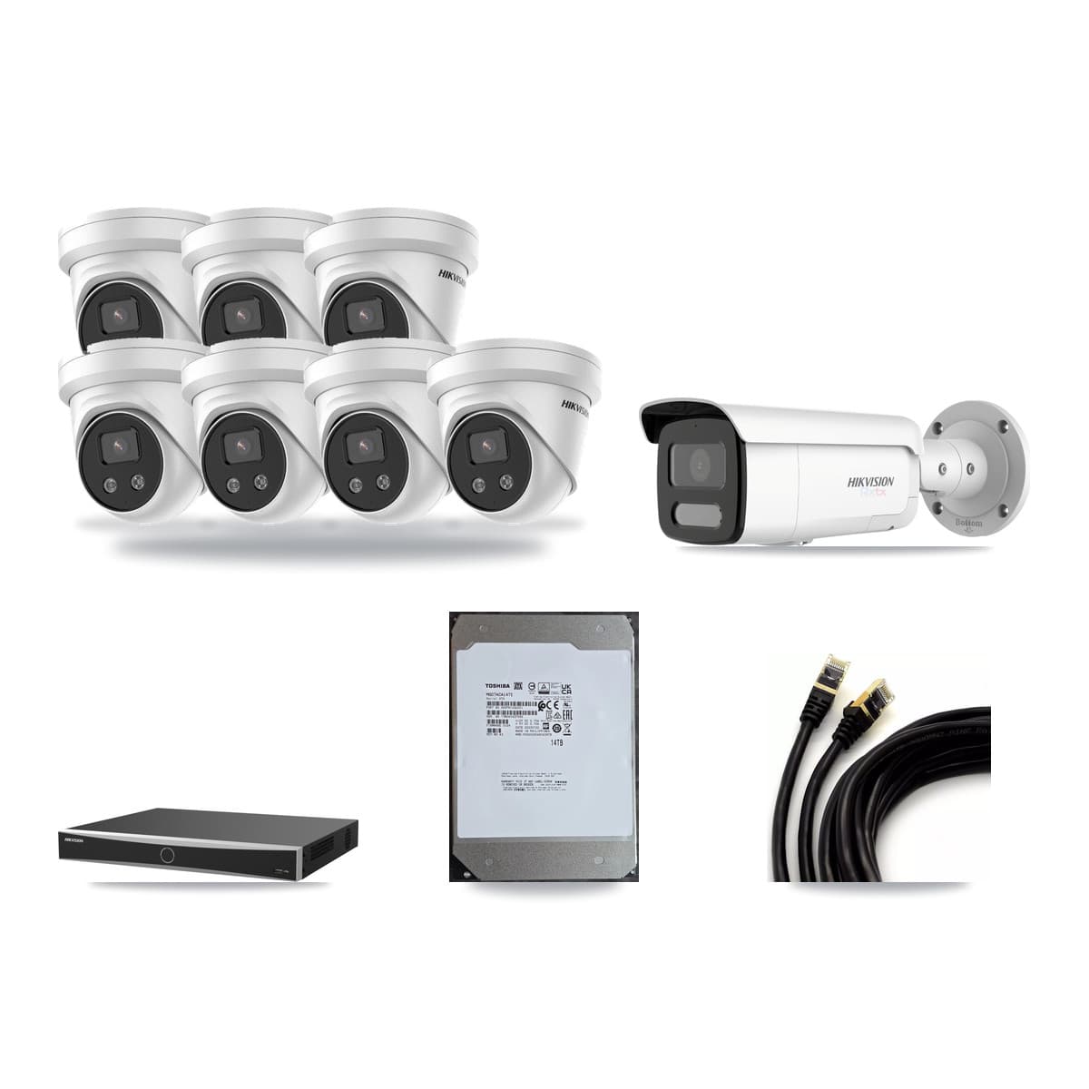 Hikvision 16-Channel 5MP – 4K CCTV Kit — 1 White 4K Bullet + 7 5MP Turret Cameras + 14TB Recording (DS-7616NXI Recorder) - Image 1