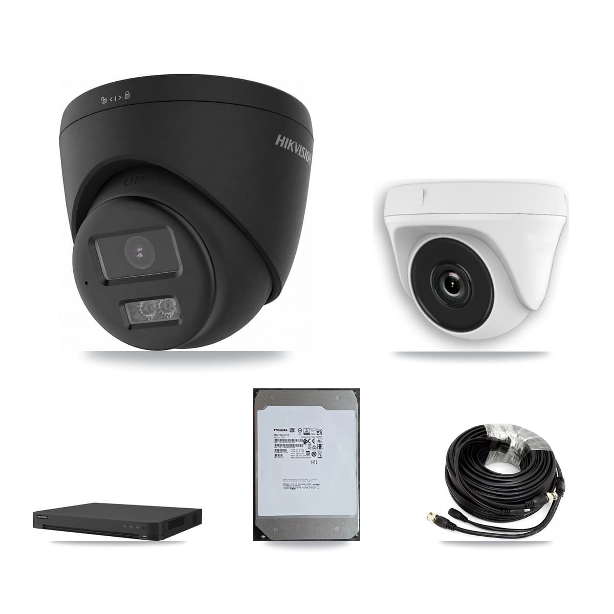 Hikvision 16-Channel 2MP – 4K CCTV Kit — 5 Black 4K Turret + 1 White 2MP Dome Cameras + 14TB Recording