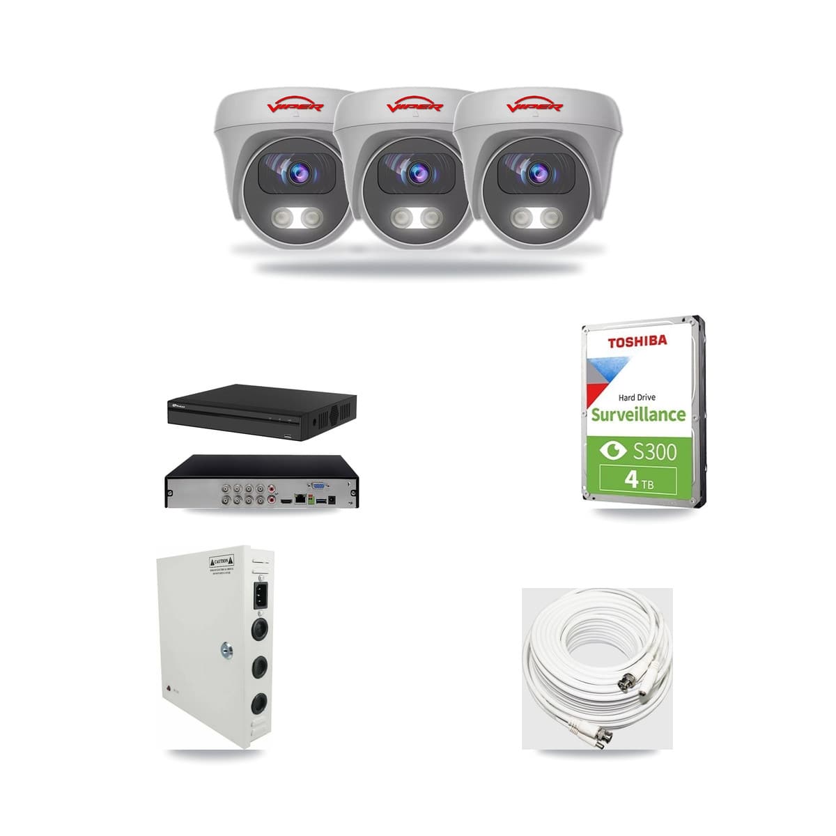 Viper & Prolux 8-Channel 5MP CCTV Kit — 3 White Cameras + 4TB Recording (PXD-5108HS Recorder) - Image 1