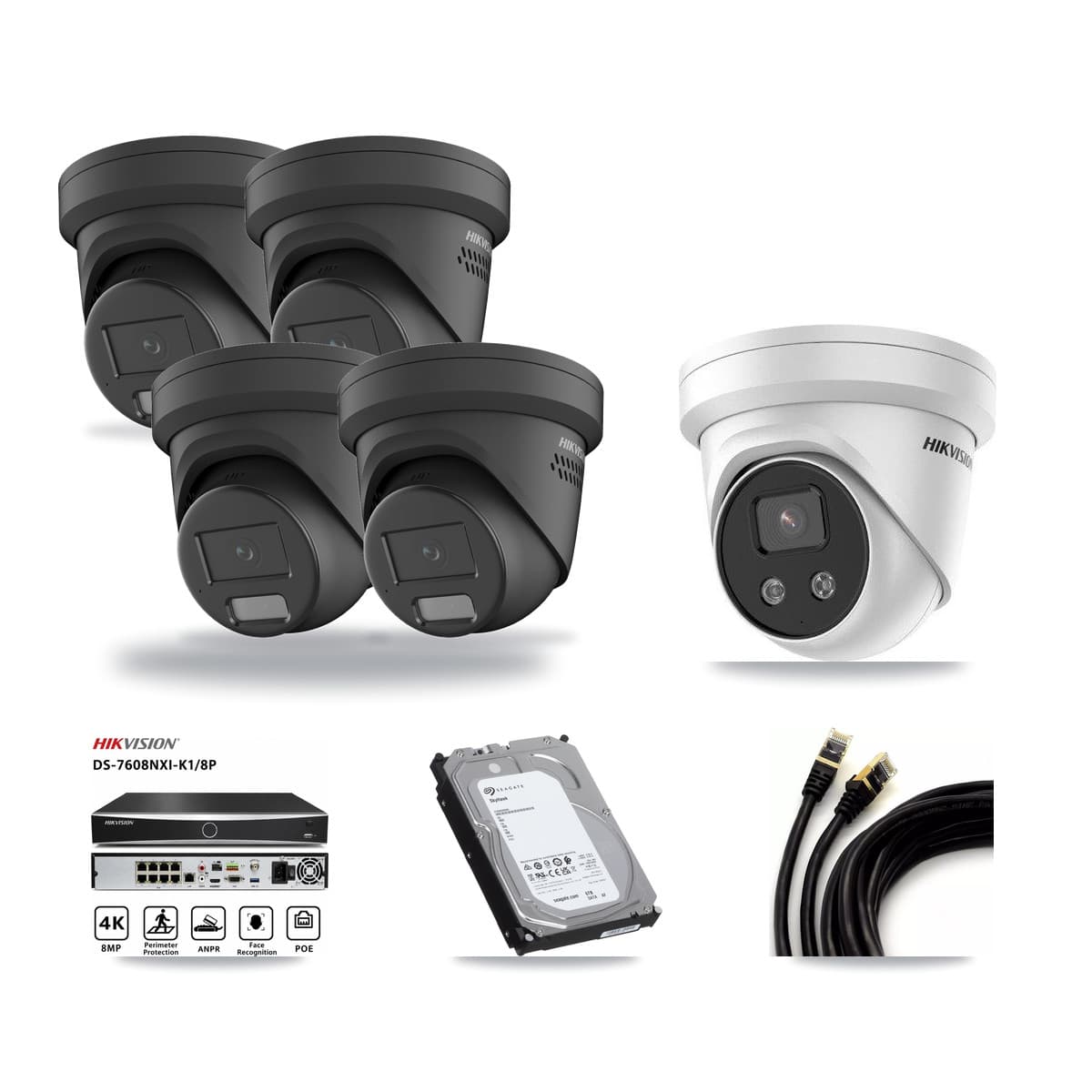 Hikvision 8-Channel 4MP – 5MP CCTV Kit — 4 Black 4MP + 1 5MP Turret Cameras + 6TB Recording - Image 1
