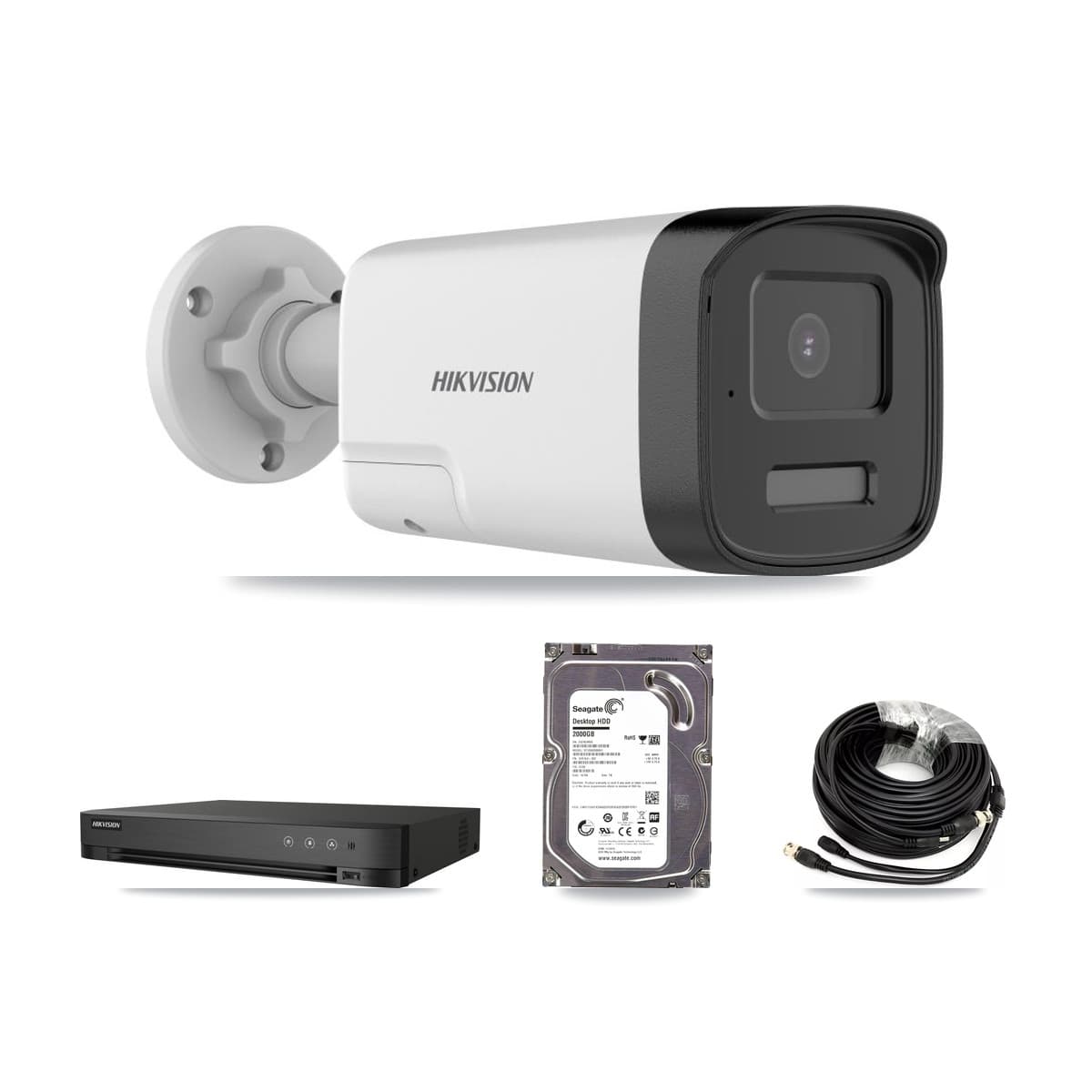 Hikvision 4-Channel 5MP CCTV Kit — 4 DS-2CE17K0T Bullet Cameras + 2TB Recording (IDS-7204HUHI Recorder)