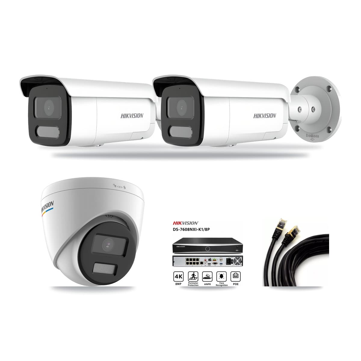 Hikvision 8-Channel 2MP – 4MP CCTV Kit — 1 2MP Turret + 2 4MP Bullet Cameras + 3TB Recording (DS-7608NXI Recorder) - Image 1