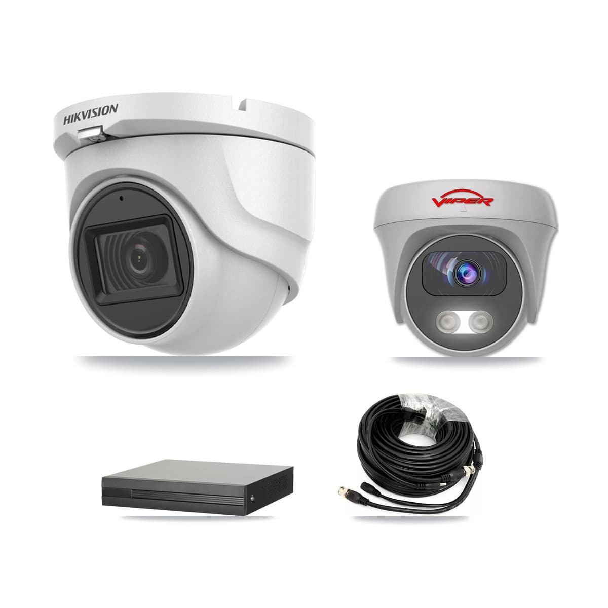 Hikvision & Viper 4-Channel 5MP CCTV Kit — 1 DS-2CE76H0T Turret + 1 White VIPER-5MP-3K Cameras + 3TB Recording (XVR-3104HS Recorder) - Image 1