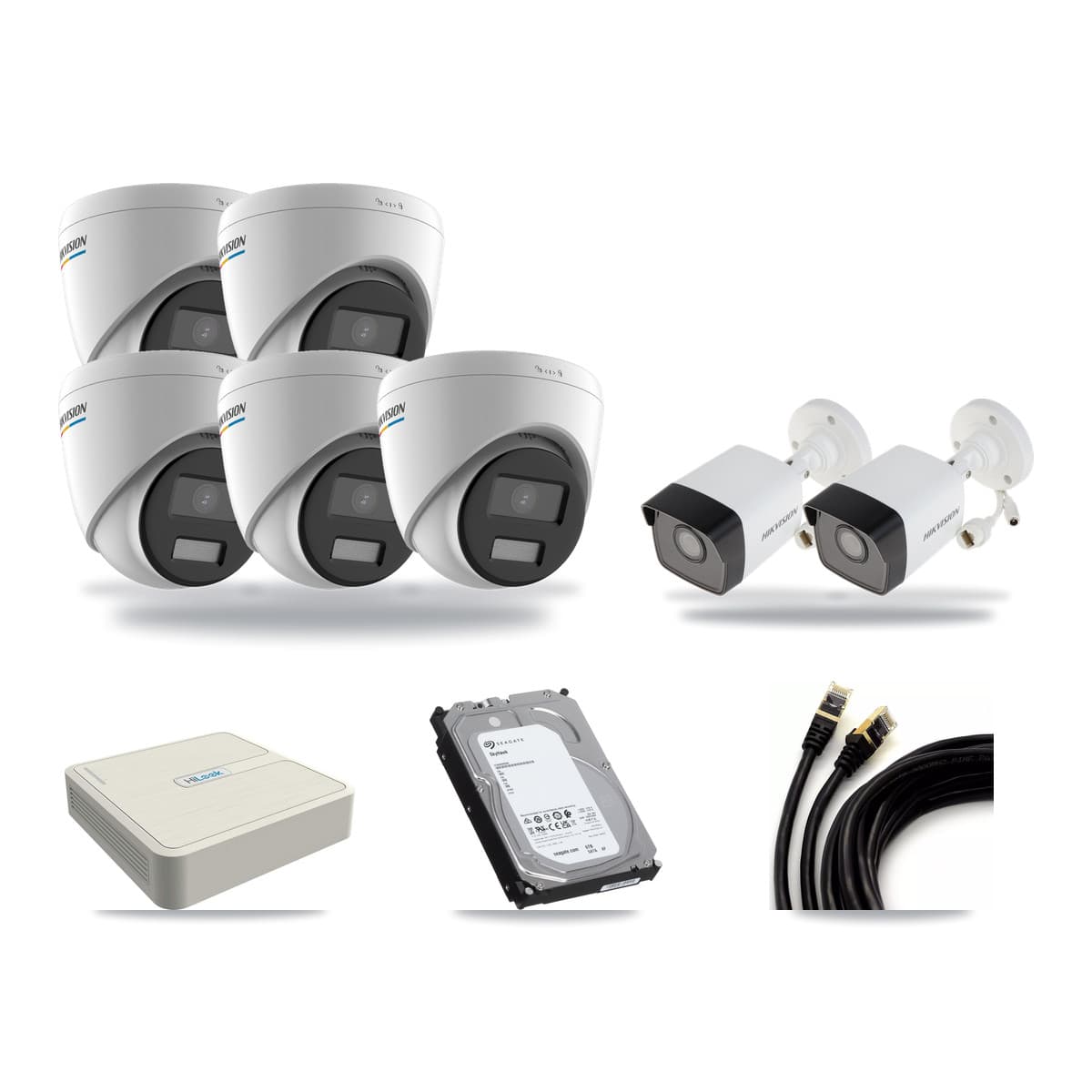 Hikvision & HiLook 8-Channel 2MP – 5MP CCTV Kit — 2 5MP Bullet + 5 2MP Turret Cameras + 6TB Recording (NVR-108H-D Recorder) - Image 1