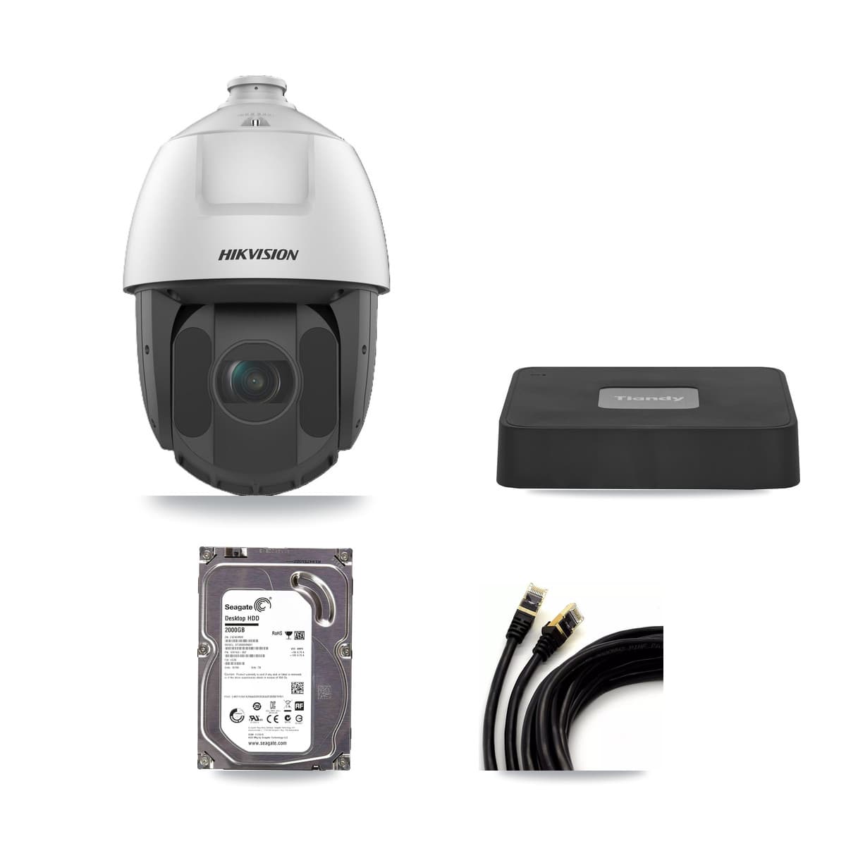 Hikvision & Tiandy 4-Channel 2MP – 5MP CCTV Kit — 1 2MP PTZ + 1 5MP Dome Cameras + 2TB Recording