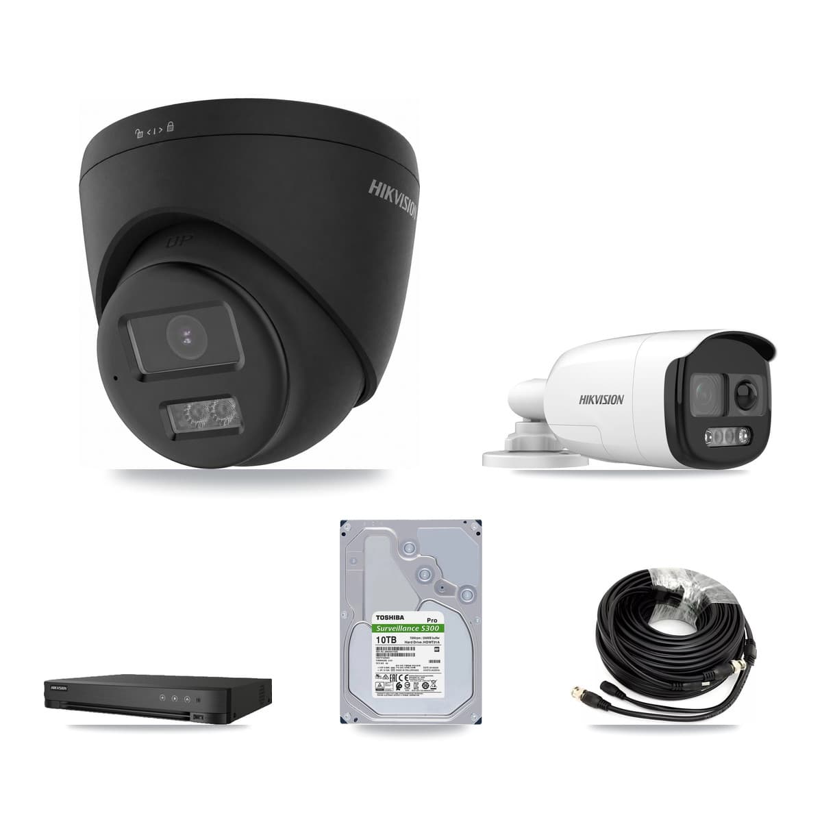 Hikvision 8-Channel 5MP – 4K CCTV Kit — 1 5MP Bullet + 5 Black 4K Turret Cameras + 10TB Recording