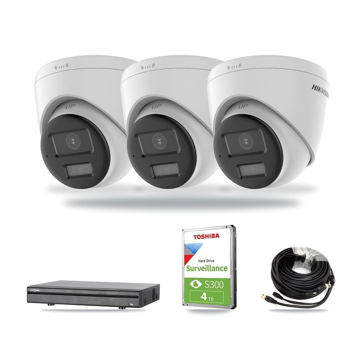 Hikvision & Dahua 8-Channel 5MP CCTV Kit — 3 DS-2CE78K0T-LPTS Turret Cameras + 4TB Recording (DH-XVR5108H-4KL-X-8P Recorder) - Image 1