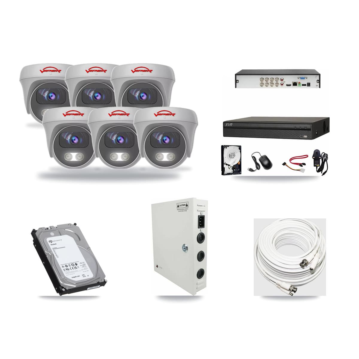 8-Channel 5MP CCTV Kit — 6 White Viper Cameras + 6TB Recording (XVR-3108AD Recorder) - Image 1
