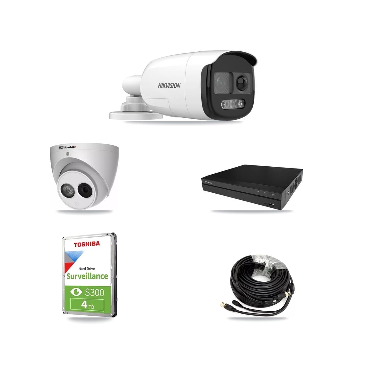 Hikvision & Prolux 8-Channel 4MP – 5MP CCTV Kit — 2 DS-2CE12KF3T 5MP Bullet + 1 PXC-612C4W-A 4MP Turret Cameras + 4TB Recording (PXD-5208AN Recorder) - Image 1