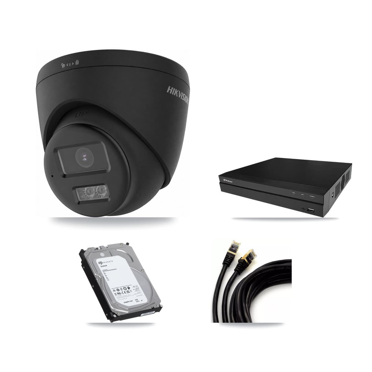Prolux 8-Channel 4K CCTV Kit — 4 Black Turret Cameras + 6TB Recording