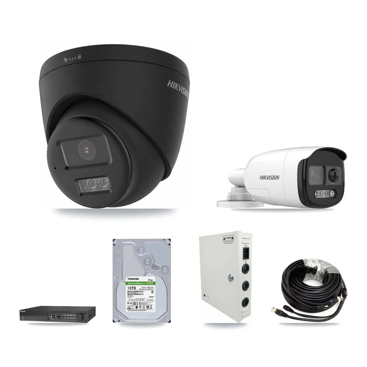 Hikvision 32-Channel 5MP – 4K CCTV Kit — 1 5MP Bullet + 31 Black 4K Turret Cameras + 2× 10TB Recording