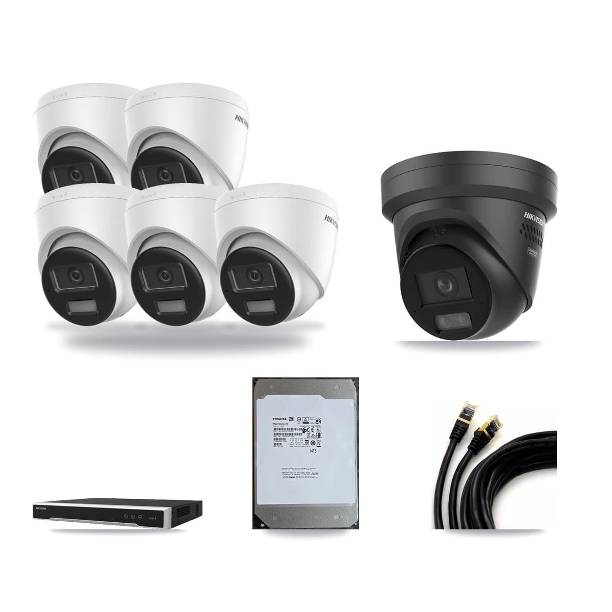 Hikvision 8-Channel 4K CCTV Kit — 5 DS-2CD1383G2 + 1 DS-2CD2387G3 Turret Cameras + 14TB Recording - Image 1