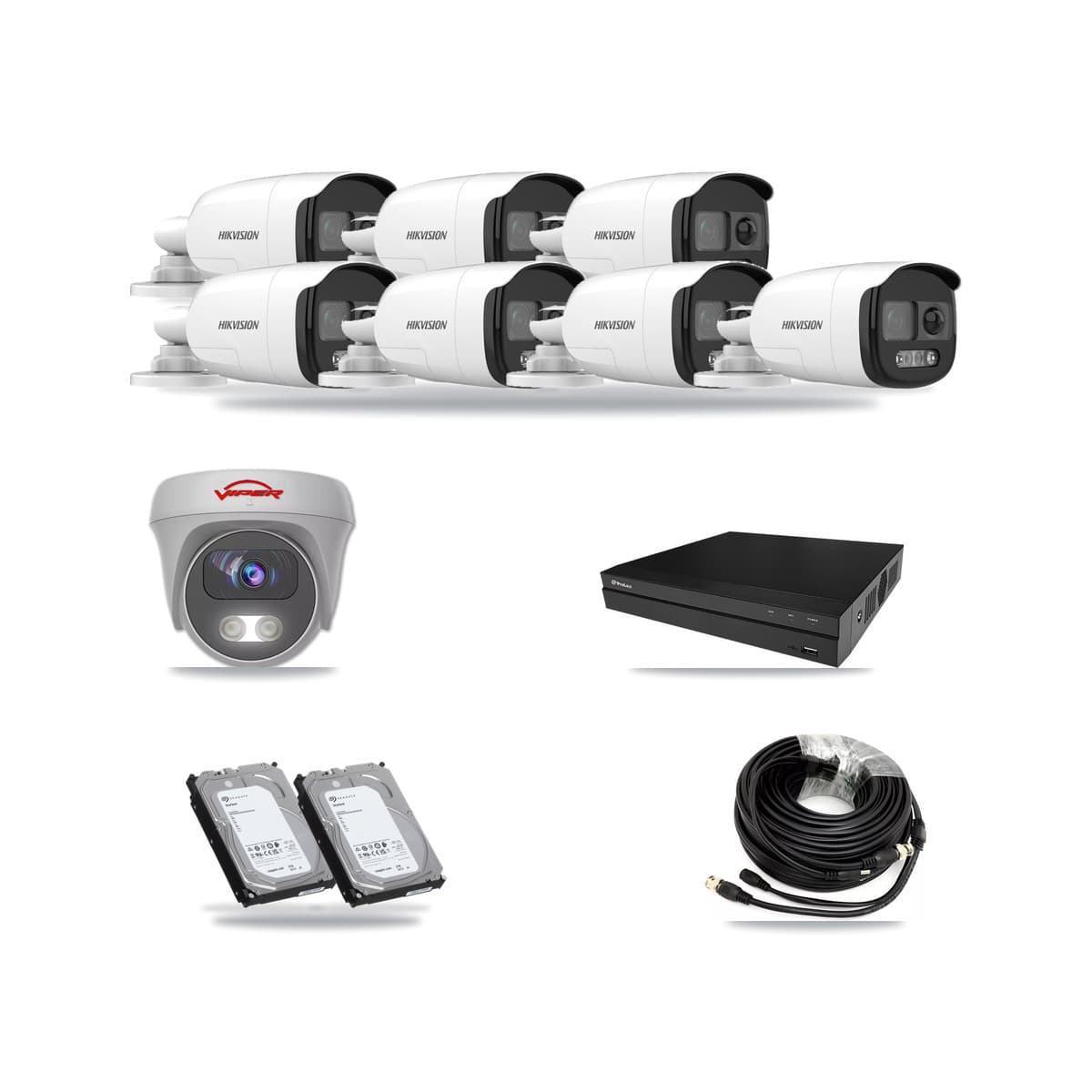 8-Channel 5MP CCTV Kit — 7 DS-2CE12KF3T Bullet + 1 VIPER-5MP-3K Cameras + 2× 6TB Recording - Image 1