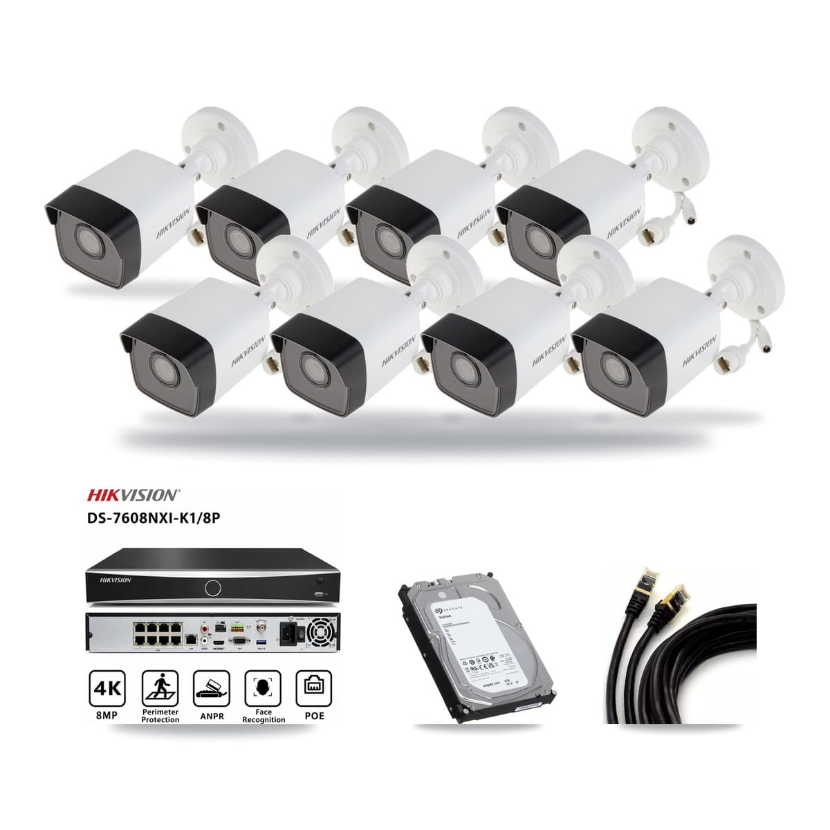 Hikvision 8-channel CCTV kit: 8 cameras (8× 5MP Bullet), 6TB hard drive