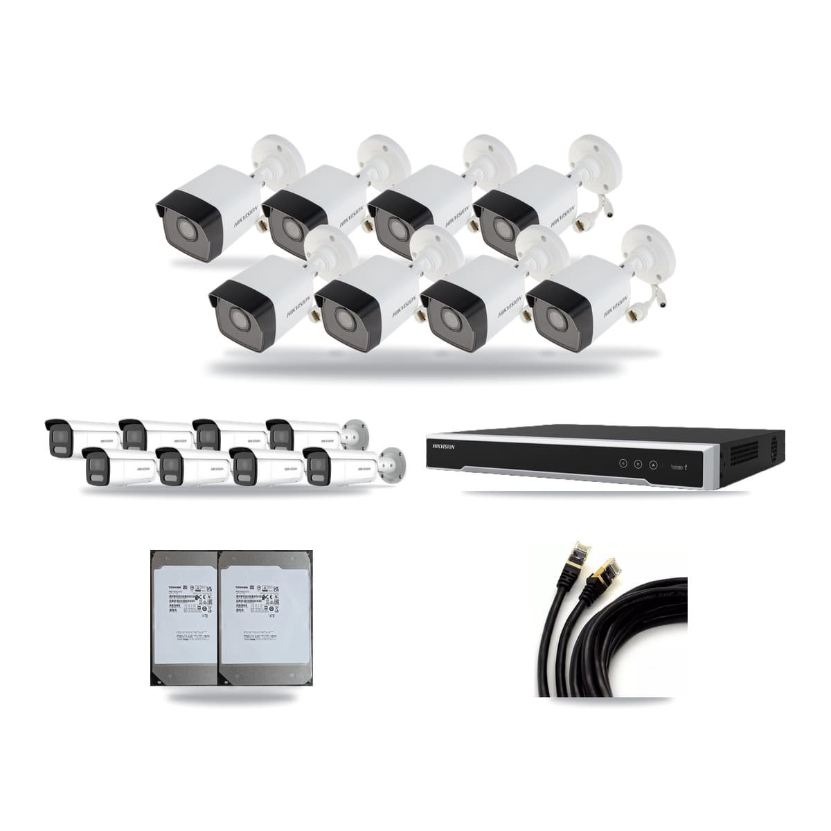 Hikvision 16-Channel 4MP – 5MP CCTV Kit — 8 5MP + 8 4MP Bullet Cameras + 2× 14TB Recording (DS-7616NI-M2 Recorder) - Image 1