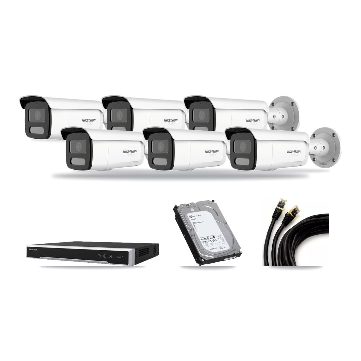 Hikvision 8-Channel 4K CCTV Kit — 6 White Bullet Cameras + 6TB Recording (DS-7608NI-M2 Recorder) - Image 1