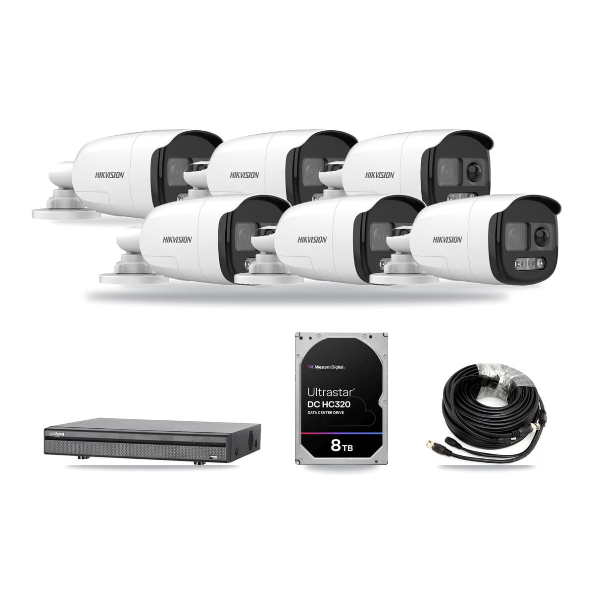 Hikvision & Dahua 8-Channel 5MP CCTV Kit — 6 DS-2CE12KF3T Bullet Cameras + 8TB Recording (DH-XVR5108H Recorder) - Image 1