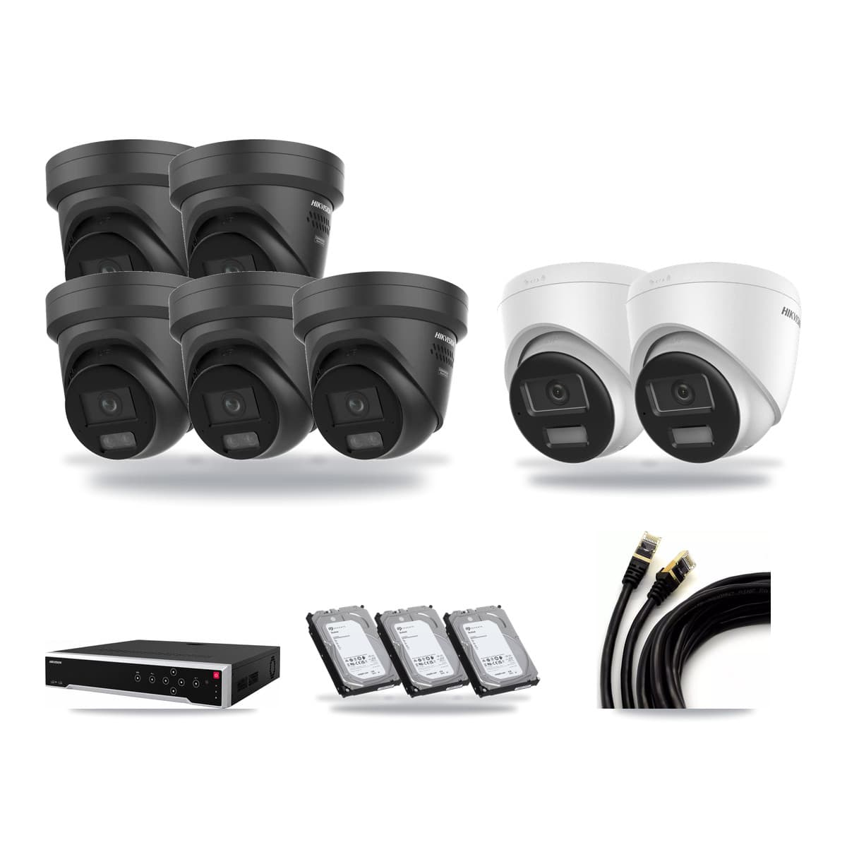 Hikvision 32-Channel 4K CCTV Kit — 2 DS-2CD1383G2 + 5 DS-2CD2387G3 Turret Cameras + 3× 6TB Recording - Image 1