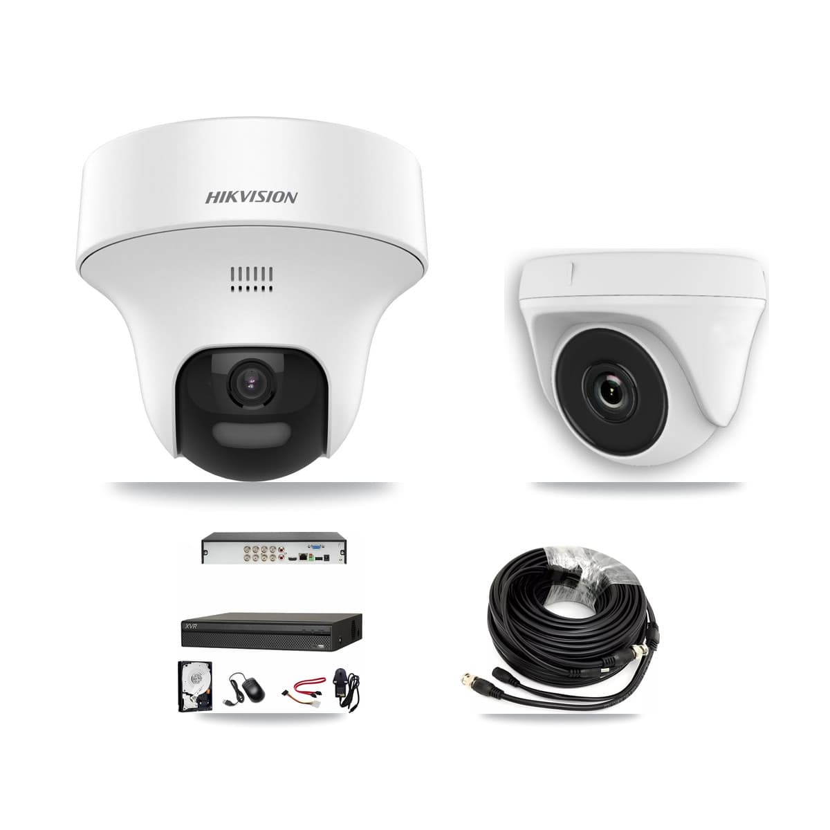 Hikvision & Dahua 8-Channel 2MP – 5MP CCTV Kit — 2 DS-2CE70K0T 5MP Turret + 1 White HDT-2MP-N20W 2MP Dome Cameras + 3TB Recording