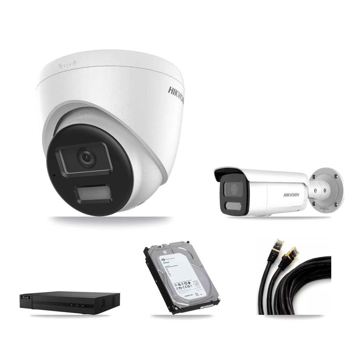 Hikvision & HiLook 8-Channel 4MP – 4K CCTV Kit — 2 4K Turret + 1 4MP Bullet Cameras + 6TB Recording