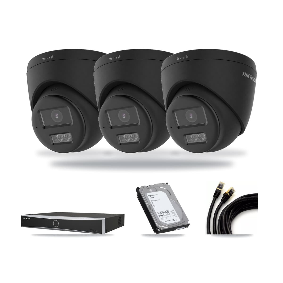 Hikvision 4-Channel 4K CCTV Kit — 3 Black DS-2CD1383G2 Turret Cameras + 6TB Recording - Image 1