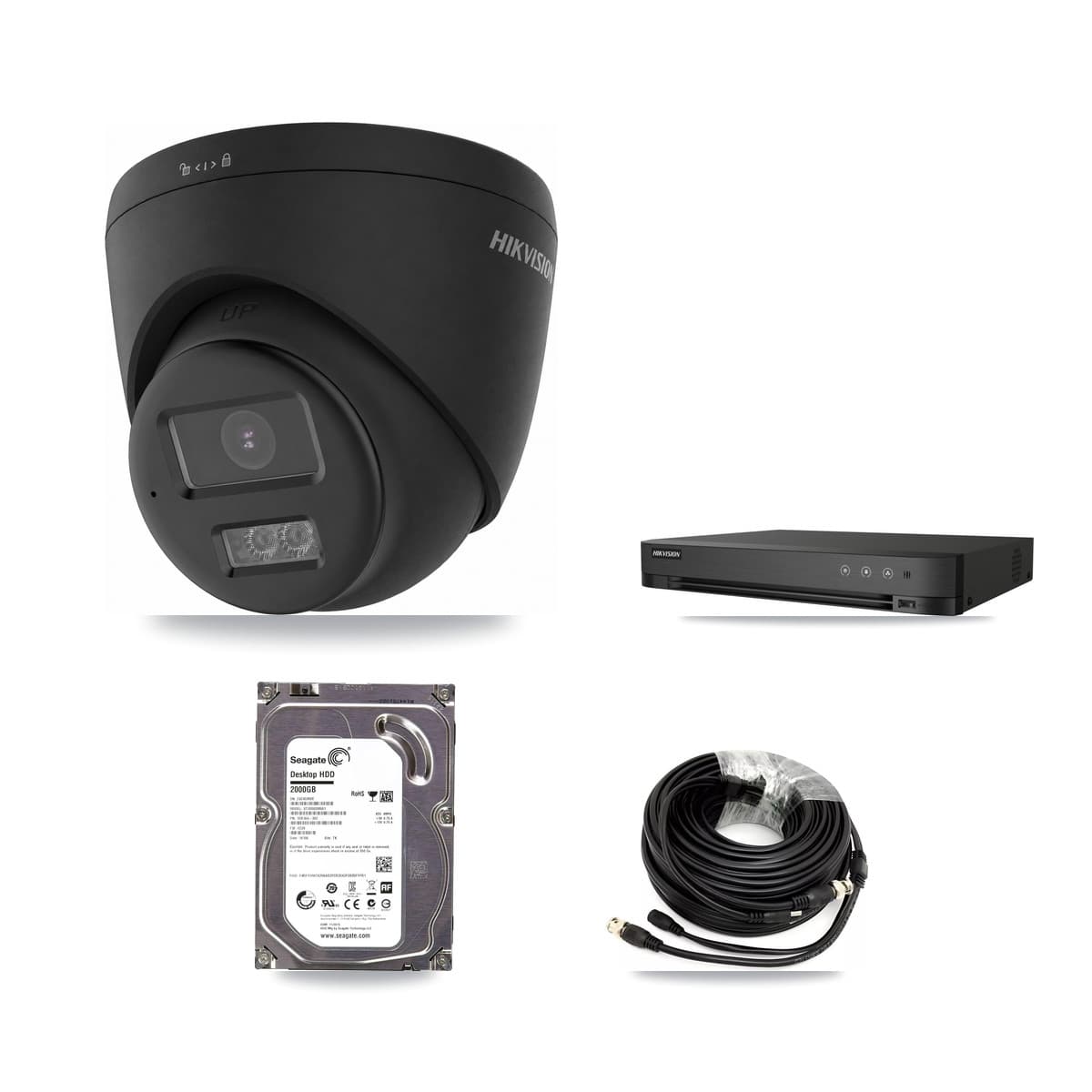 Hikvision 4-Channel 4K CCTV Kit — 2 Black DS-2CE78U0T Turret Cameras + 2TB Recording