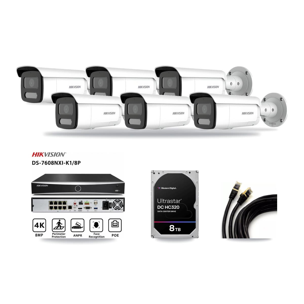 Hikvision 8-Channel 4MP CCTV Kit — 6 Bullet Cameras + 8TB Recording (DS-7608NXI Recorder) - Image 1