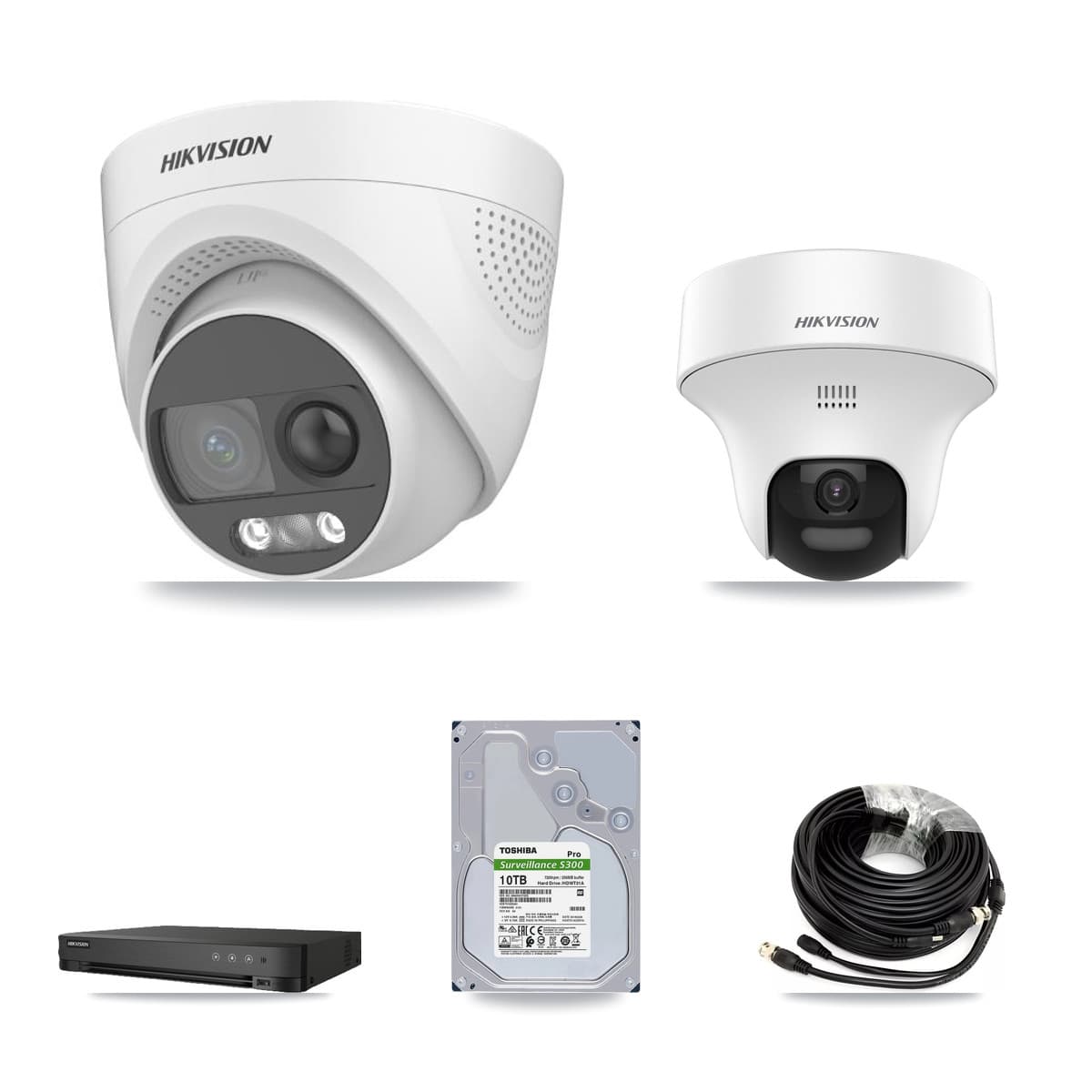 Hikvision 8-Channel 5MP CCTV Kit — 2 DS-2CE70K0T + 6 DS-2CE72KF3T Turret Cameras + 10TB Recording (IDS-7208HQHI Recorder)