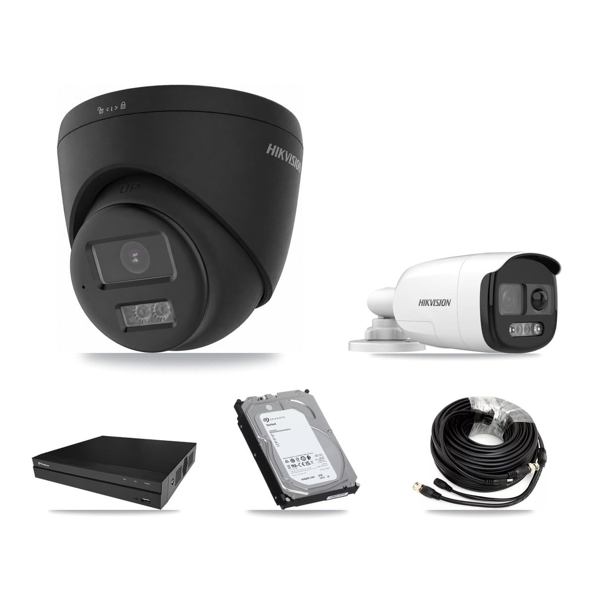 Hikvision & Prolux 8-Channel 5MP – 4K CCTV Kit — 1 5MP Bullet + 5 Black 4K Turret Cameras + 2× 6TB Recording