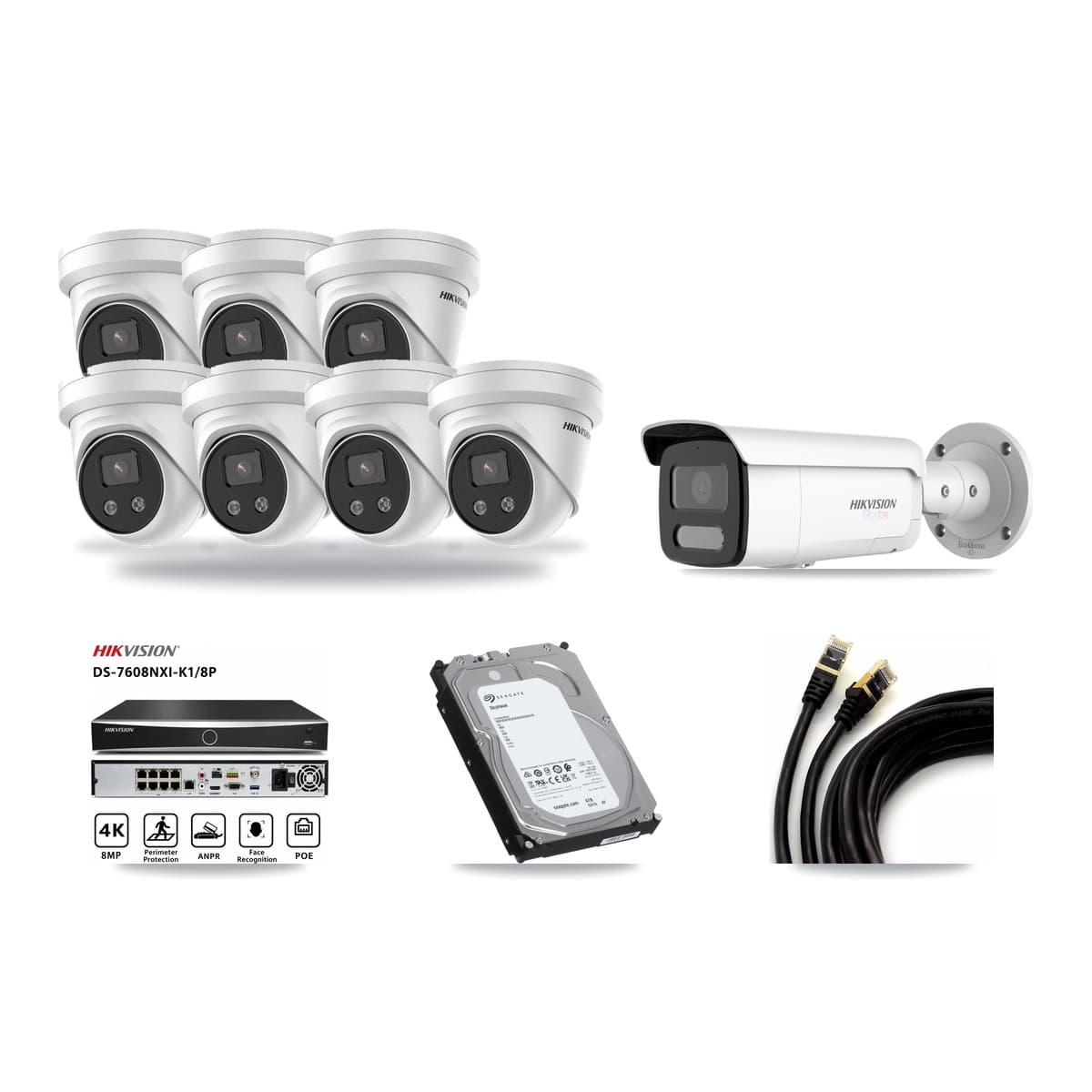 Hikvision 8-Channel 5MP – 4K CCTV Kit — 1 4K Bullet + 7 5MP Turret Cameras + 6TB Recording - Image 1