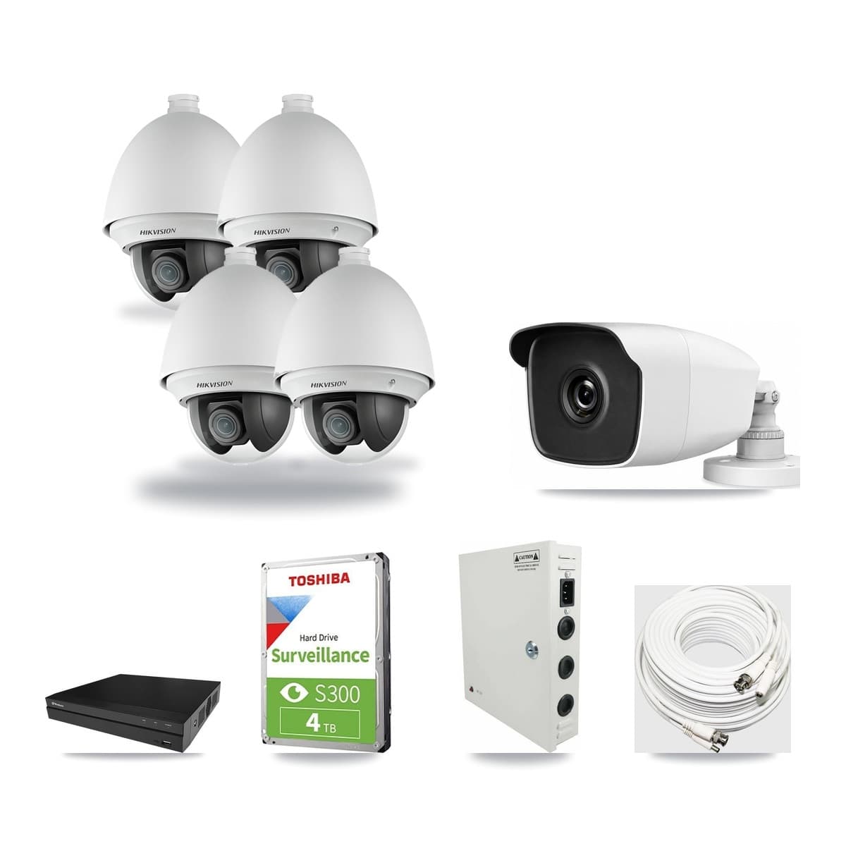 8-Channel 2MP – 3MP CCTV Kit — 4 2MP PTZ + 1 3MP Bullet Cameras + 4TB Recording (PXD-5208AN Recorder) - Image 1