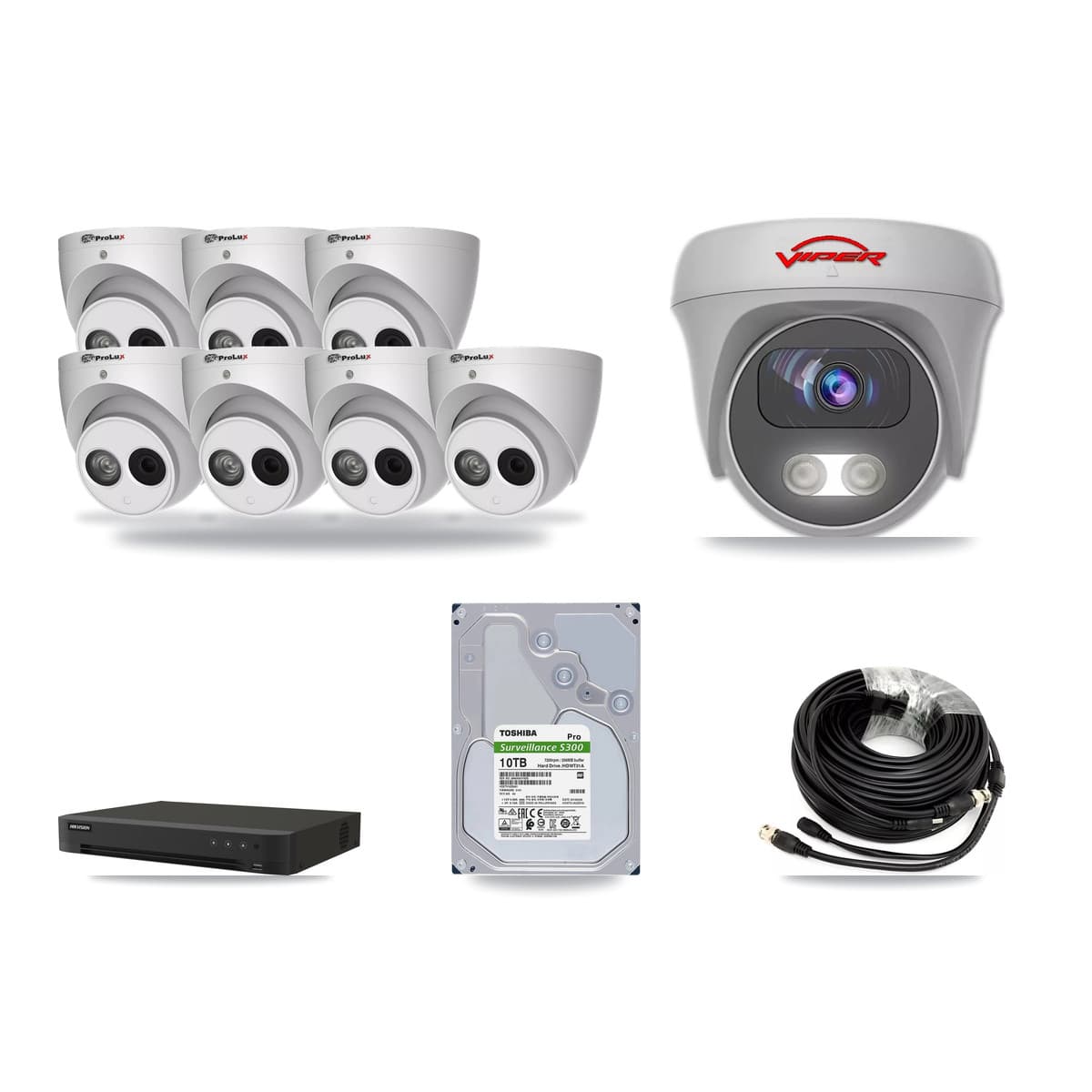 8-Channel 4MP – 5MP CCTV Kit — 7 4MP Turret + 1 White 5MP Cameras + 10TB Recording (IDS-7208HUHI Recorder) - Image 1