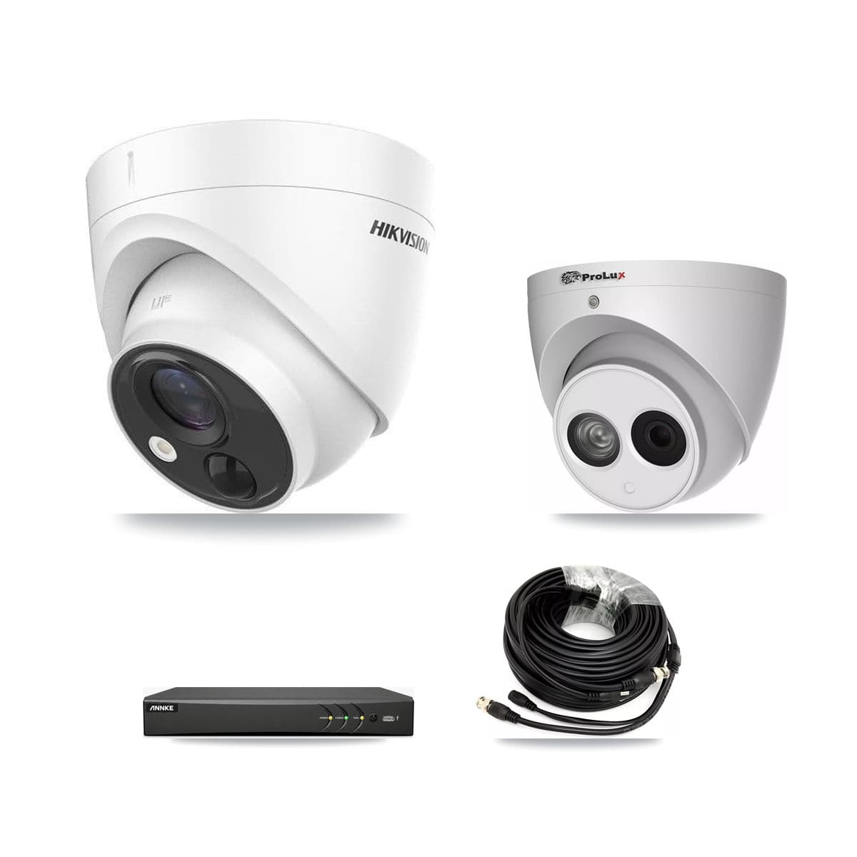 4-Channel 4MP – 5MP CCTV Kit — 1 DS-2CE71H0T 5MP + 1 PXC-612C4W-A 4MP Turret Cameras + 3TB Recording (AN-DV4-8MP Recorder)