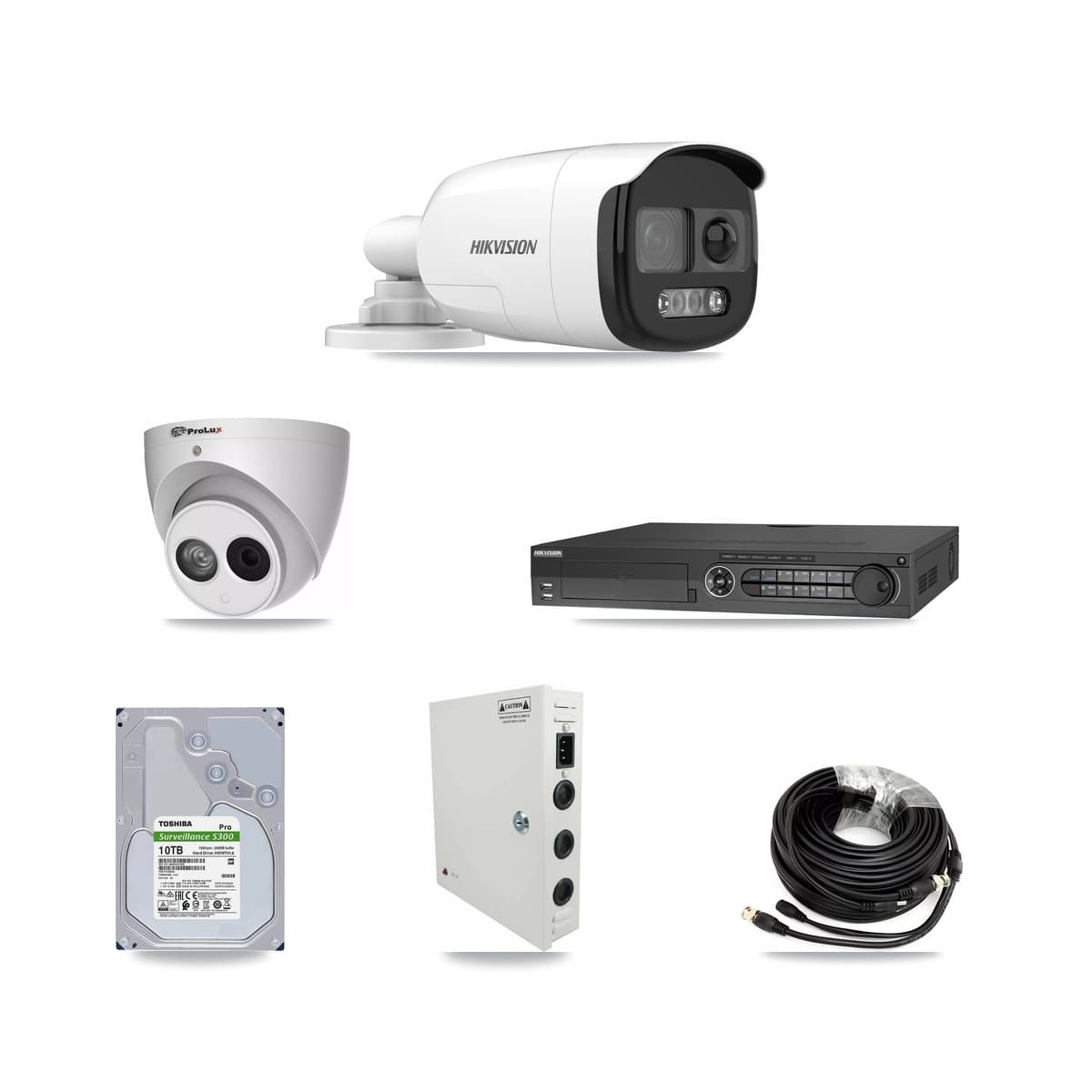 Hikvision & Prolux 32-Channel 4MP – 5MP CCTV Kit — 20 DS-2CE12KF3T 5MP Bullet + 1 PXC-612C4W-A 4MP Turret Cameras + 3× 10TB Recording