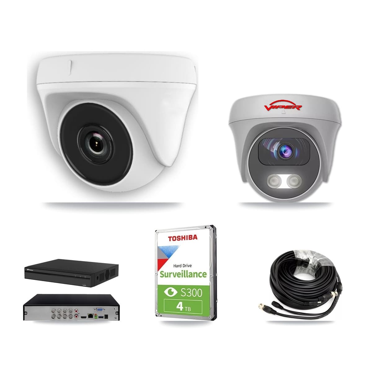 Viper & Prolux 8-Channel 2MP – 5MP CCTV Kit — 4 White 2MP Dome + 1 White 5MP Cameras + 4TB Recording (PXD-5108HS Recorder)