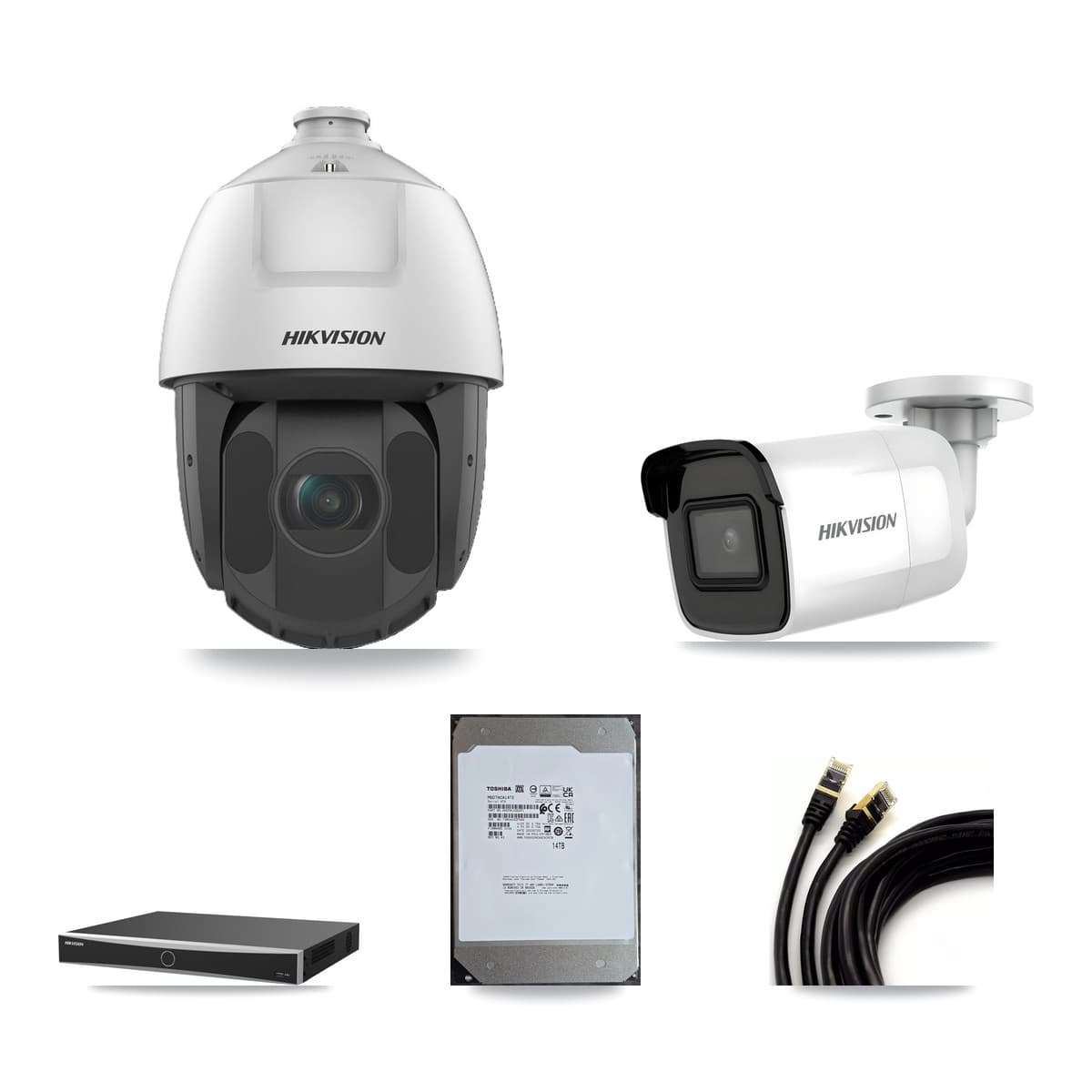 Hikvision 16-Channel 2MP – 4K CCTV Kit — 5 4K Bullet + 11 2MP PTZ Cameras + 14TB Recording (DS-7616NXI Recorder) - Image 1