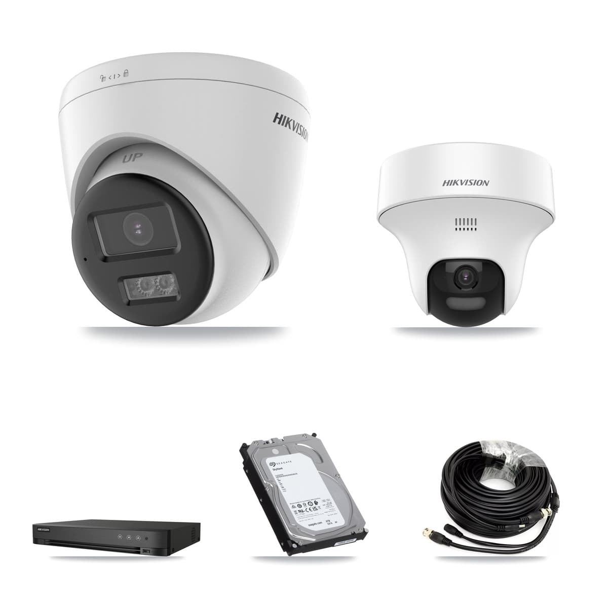 Hikvision 4-Channel 5MP CCTV Kit — 1 DS-2CE70K0T-PTLTS + 3 DS-2CE78K0T-LTS Turret Cameras + 6TB Recording (IDS-7204HQHI-M1/XT Recorder)