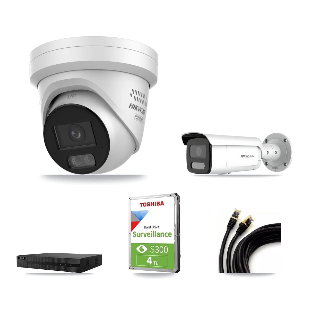 Hikvision & HiLook 8-Channel 4MP CCTV Kit — 2 Turret + 1 Bullet Cameras + 4TB Recording (NVR-108MH-D Recorder) - Image 1