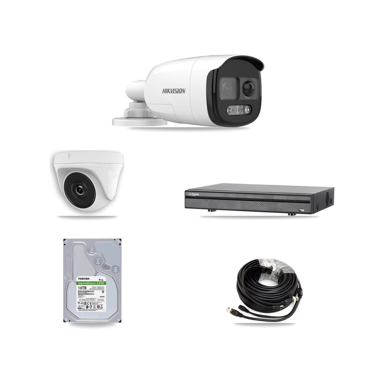 Hikvision & Dahua 8-Channel 2MP – 5MP CCTV Kit — 7 5MP Bullet + 1 White 2MP Dome Cameras + 10TB Recording (DH-XVR5108H Recorder)
