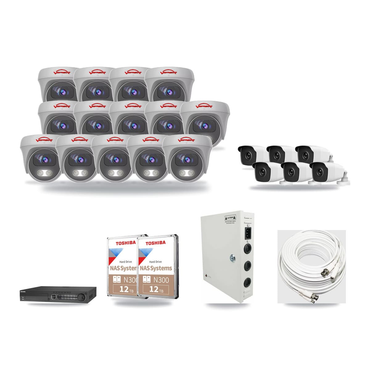 32-Channel 3MP – 5MP CCTV Kit — 6 3MP Bullet + 14 5MP Cameras + 2× 12TB Recording - Image 1